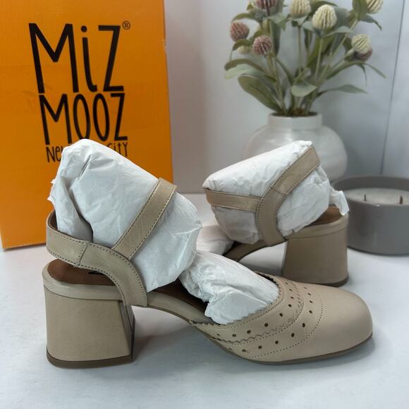 Miz Mooz Storrs Leather Slingback Heels Sandals Cream Women's 6.5/EU 37 Tried On - Picture 6 of 10